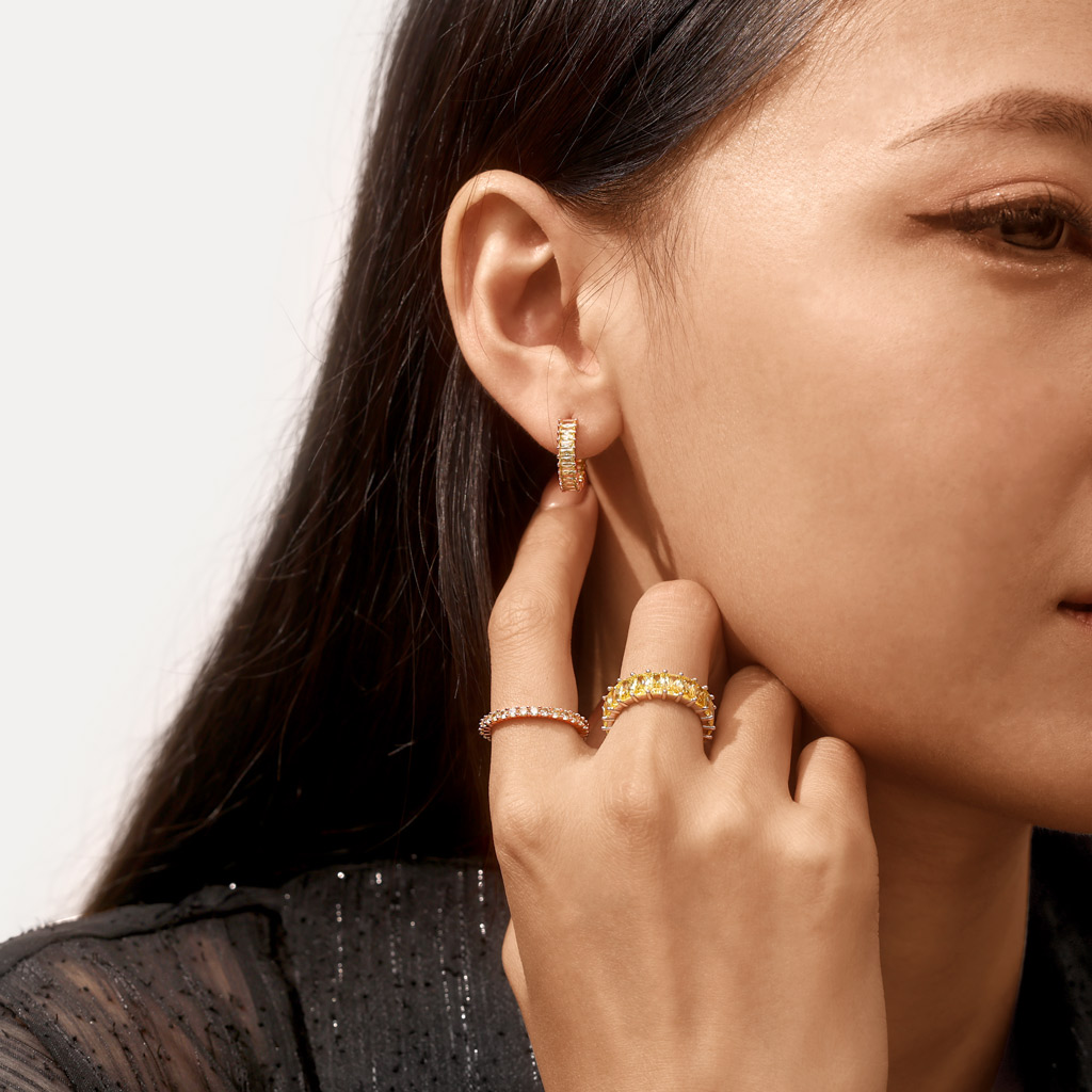 Citrine Baguette Cut Eternity Hoop Earrings image number 3