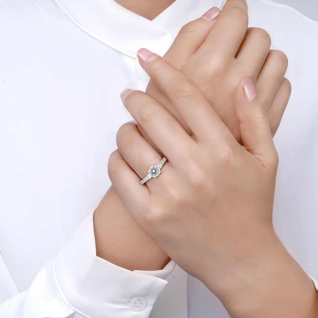 Round Gemstone Trellis Engagement Ring image number 3