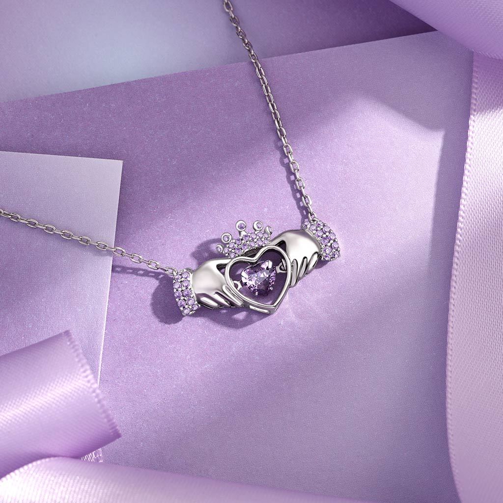 Hands Heart Crown Necklace image number 4