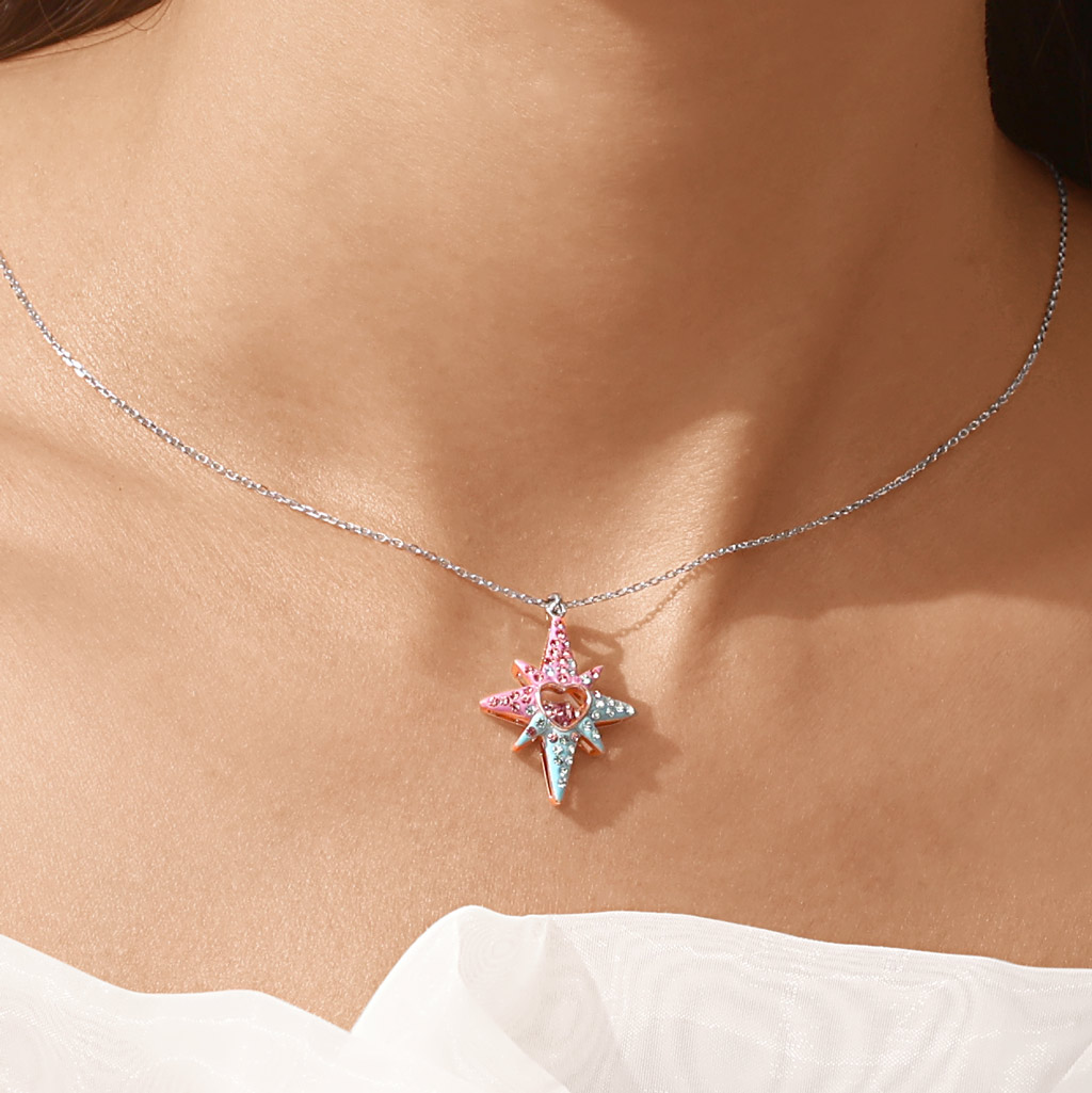 Heart Eight-Pointed Star Necklace image number 7