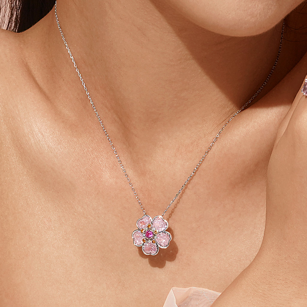 Cherry Blossoms Heart Cut Necklace image number 6