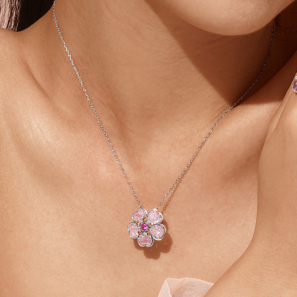 Cherry Blossoms Heart Cut Necklace image number 6