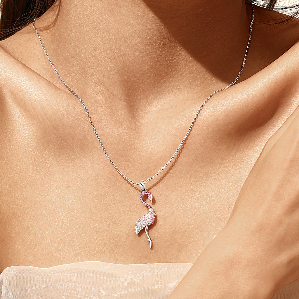 Gradient Pink Flamingo Pave Necklace image number 6