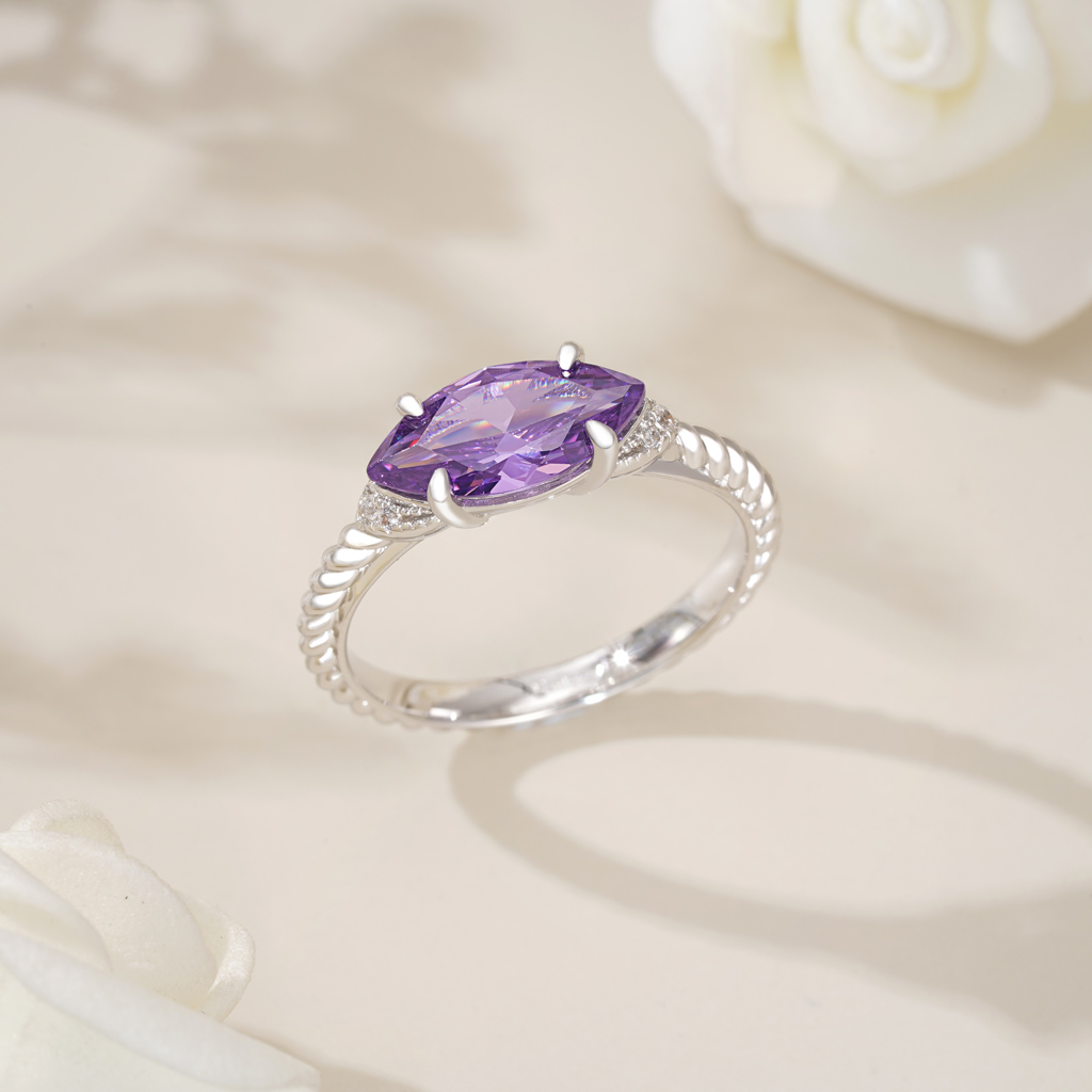 Marquise Amethyst Twisted Rope Ring image number 3