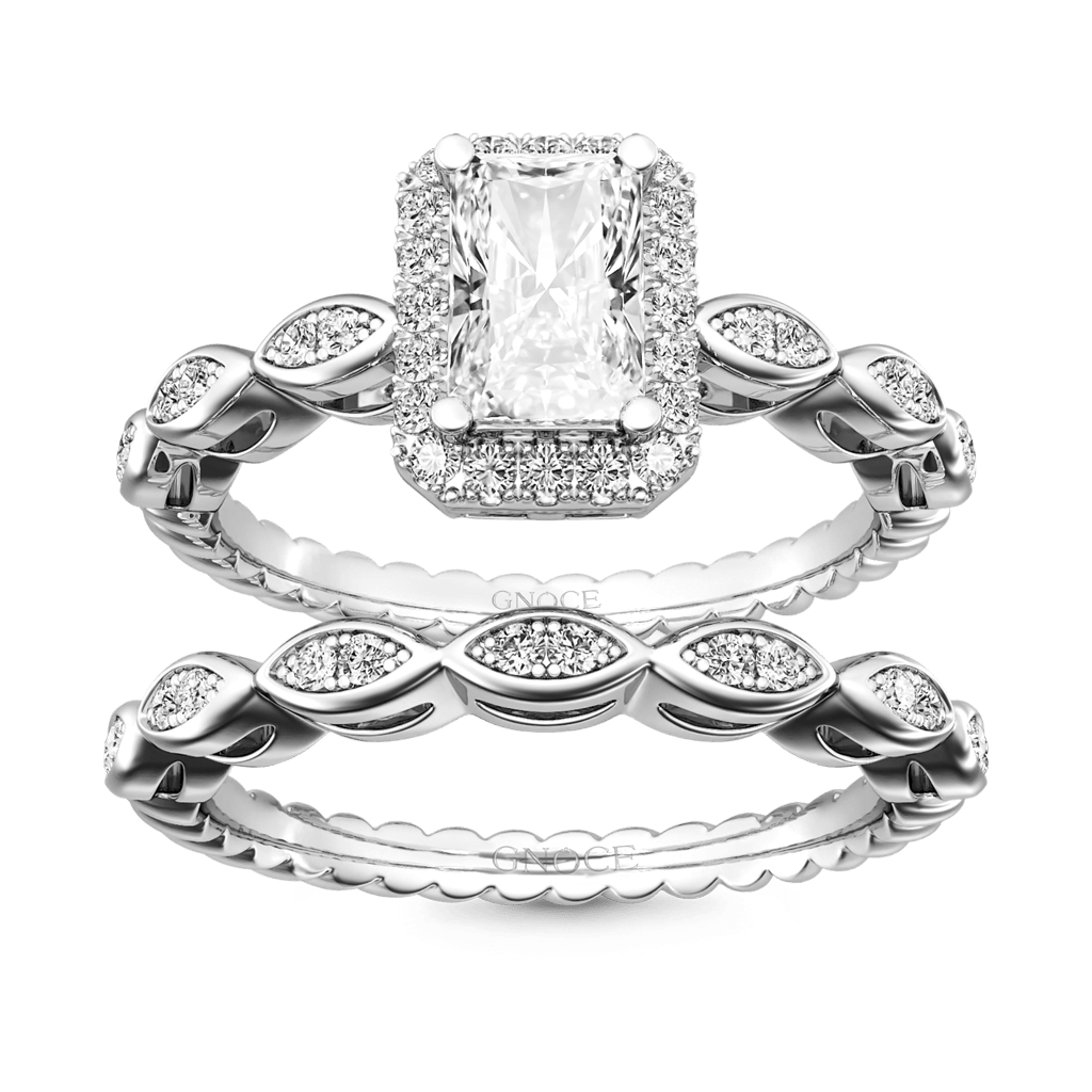 Vintage Emerald Cut Halo Ring Set image number 0