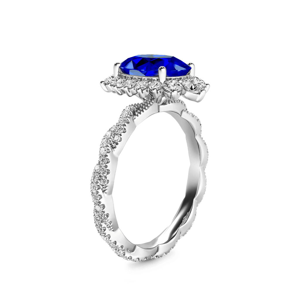 Sapphire Cluster Halo Twisted Ring image number 2