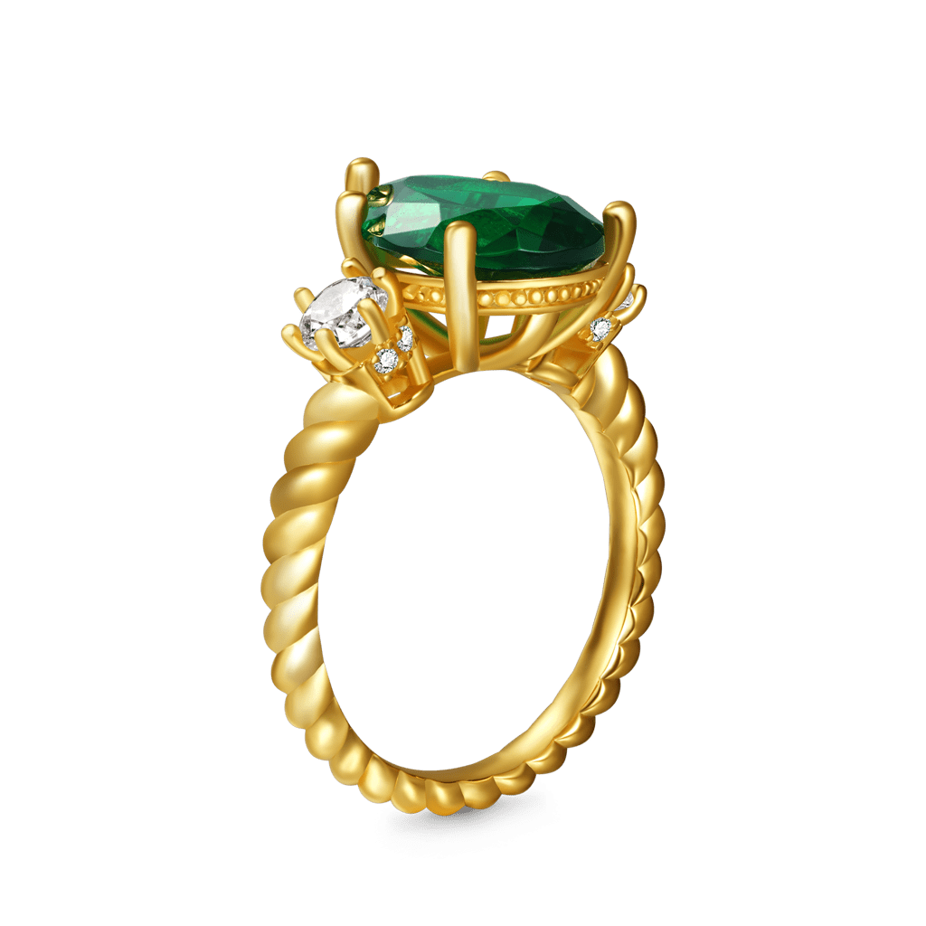 Pear-cut Emerald Three-stone Ring image number 2