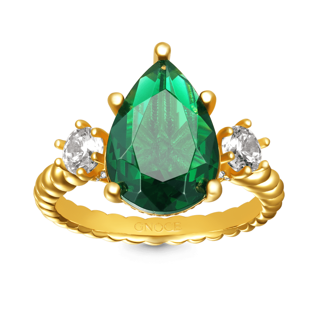 Pear-cut Emerald Three-stone Ring image number 0