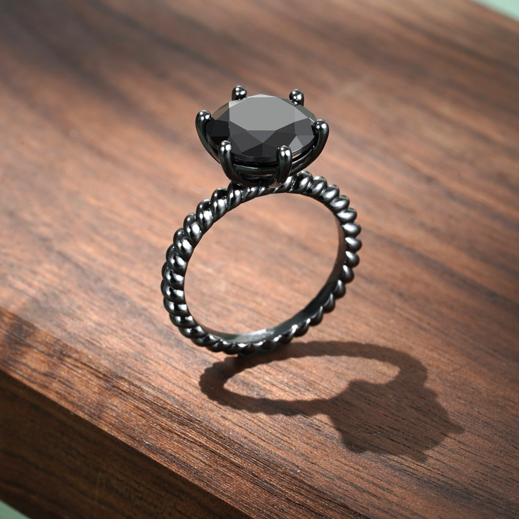 Black Solitaire Twisted Rope Ring image number 4