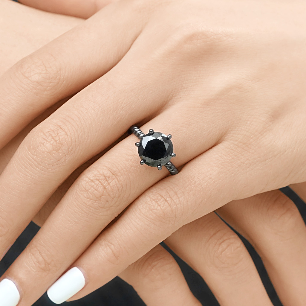 Black Solitaire Twisted Rope Ring image number 6