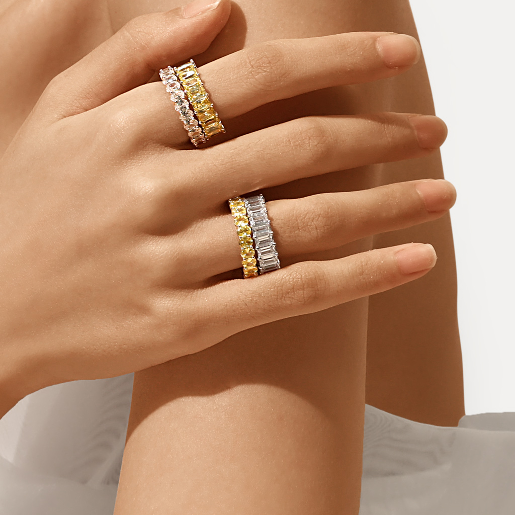 White Topaz Baguette Cut Band Ring image number 6