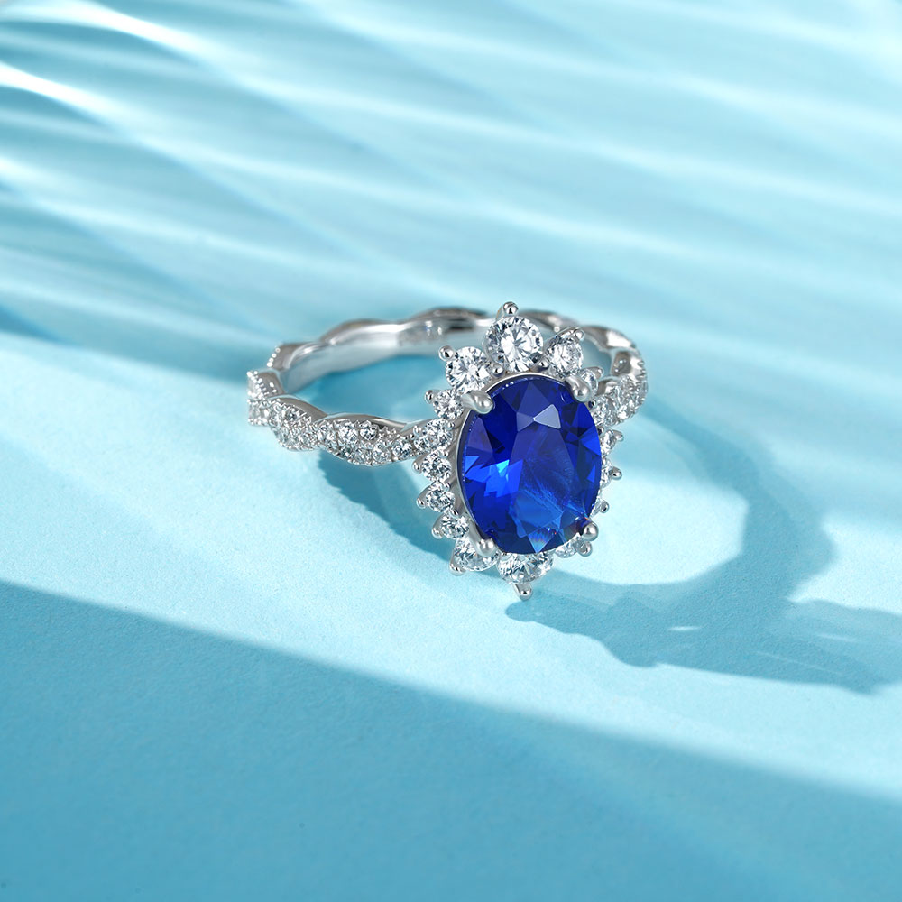 Sapphire Cluster Halo Twisted Ring image number 4