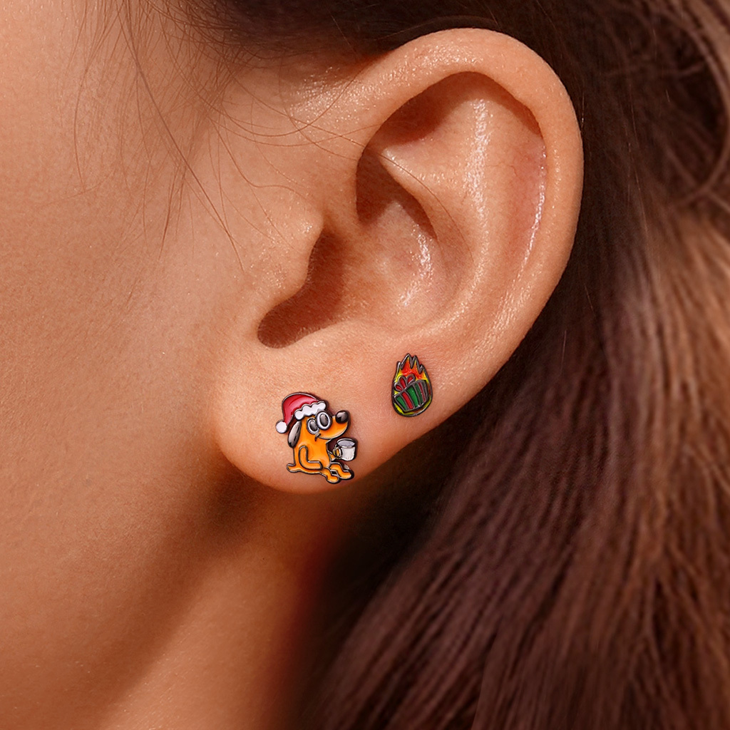 This Is Fine Mismatched Stud Earrings image number 4