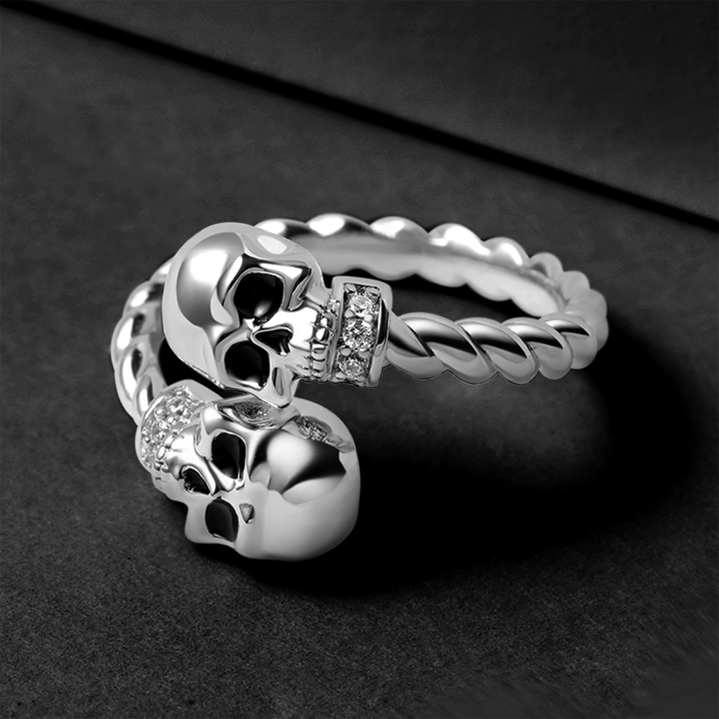 Adjustable Skulls Twisted Rope Ring image number 2