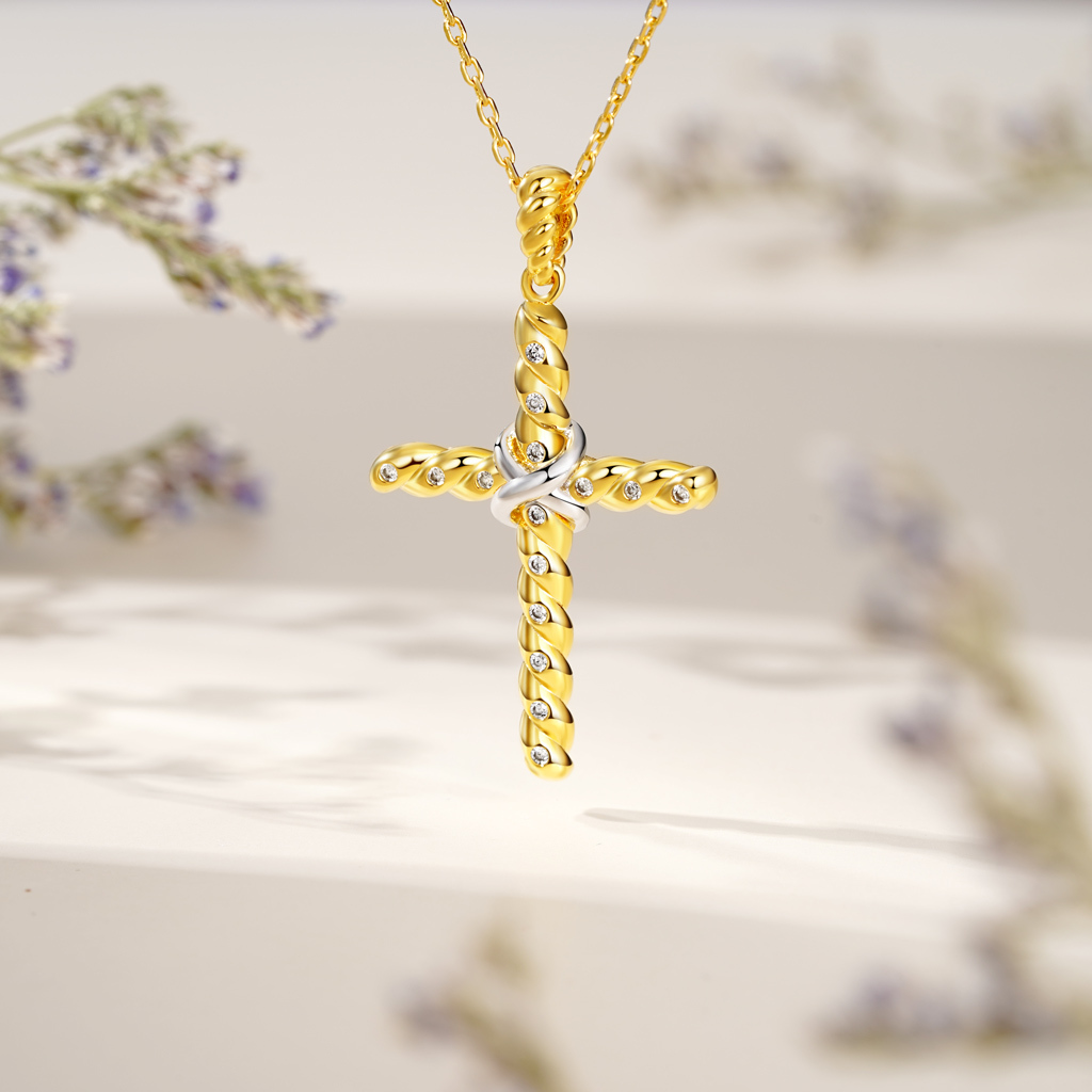 Twisted Rope Cross Necklace image number 3