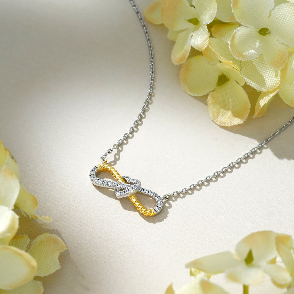 Two-tone Infinity & Heart Twisted Rope Necklace image number 2