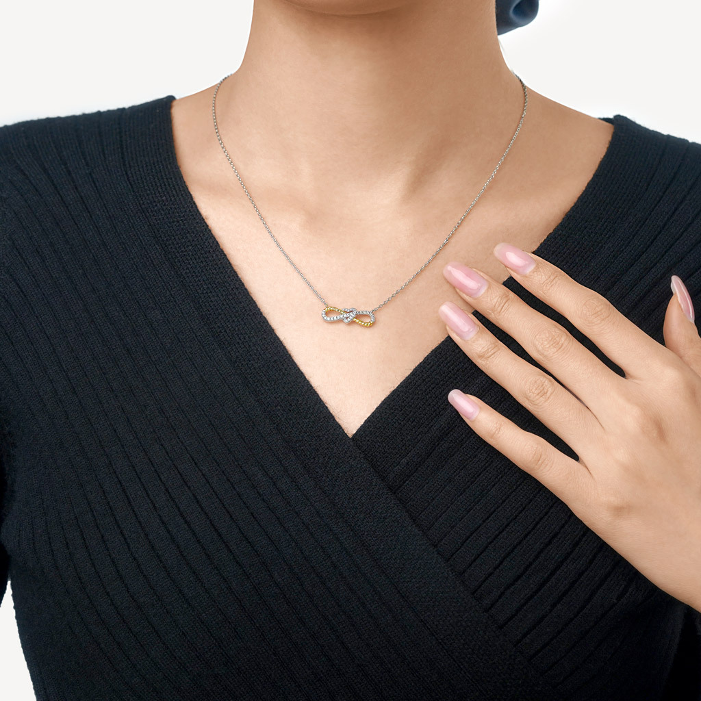 Two-tone Infinity & Heart Twisted Rope Necklace image number 3