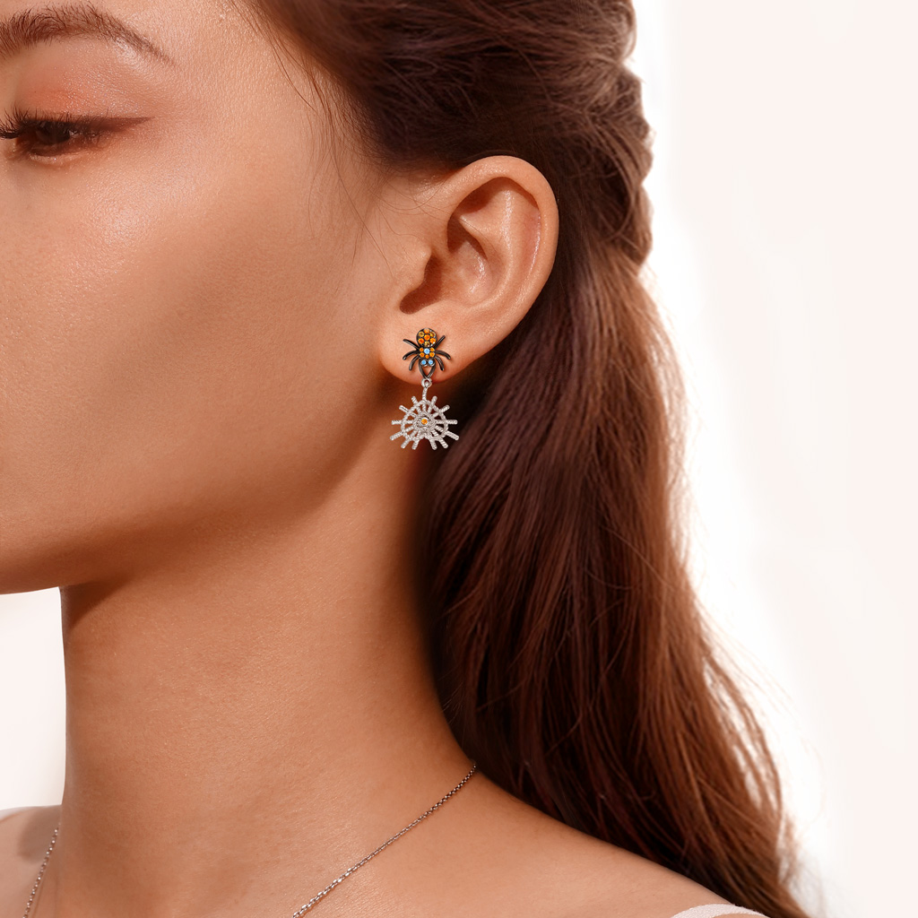 Spider & Heart Net Drop Earrings image number 2