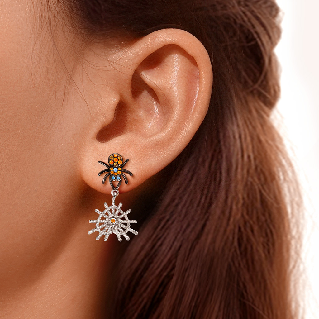 Spider & Heart Net Drop Earrings image number 3