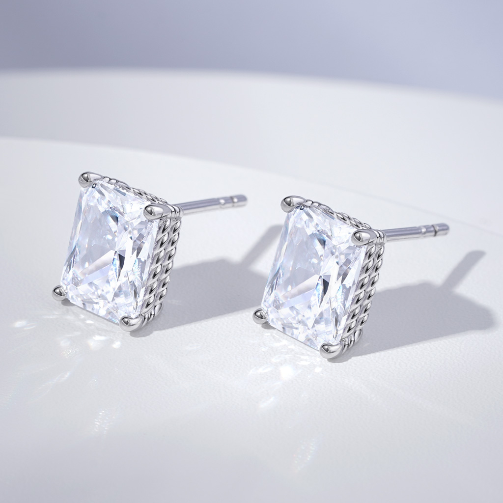 Radiant Cut Twisted Rope Studs Earrings image number 2