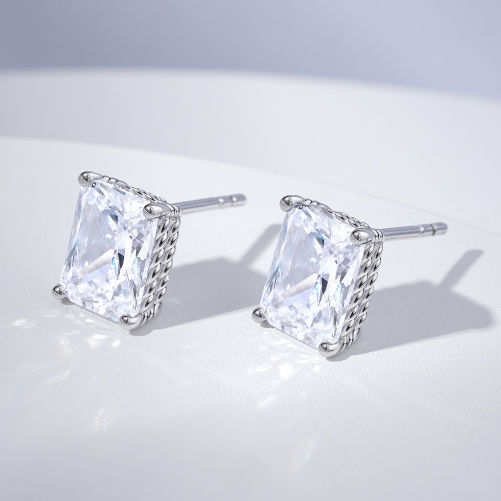 Radiant Cut Twisted Rope Studs Earrings image number 2