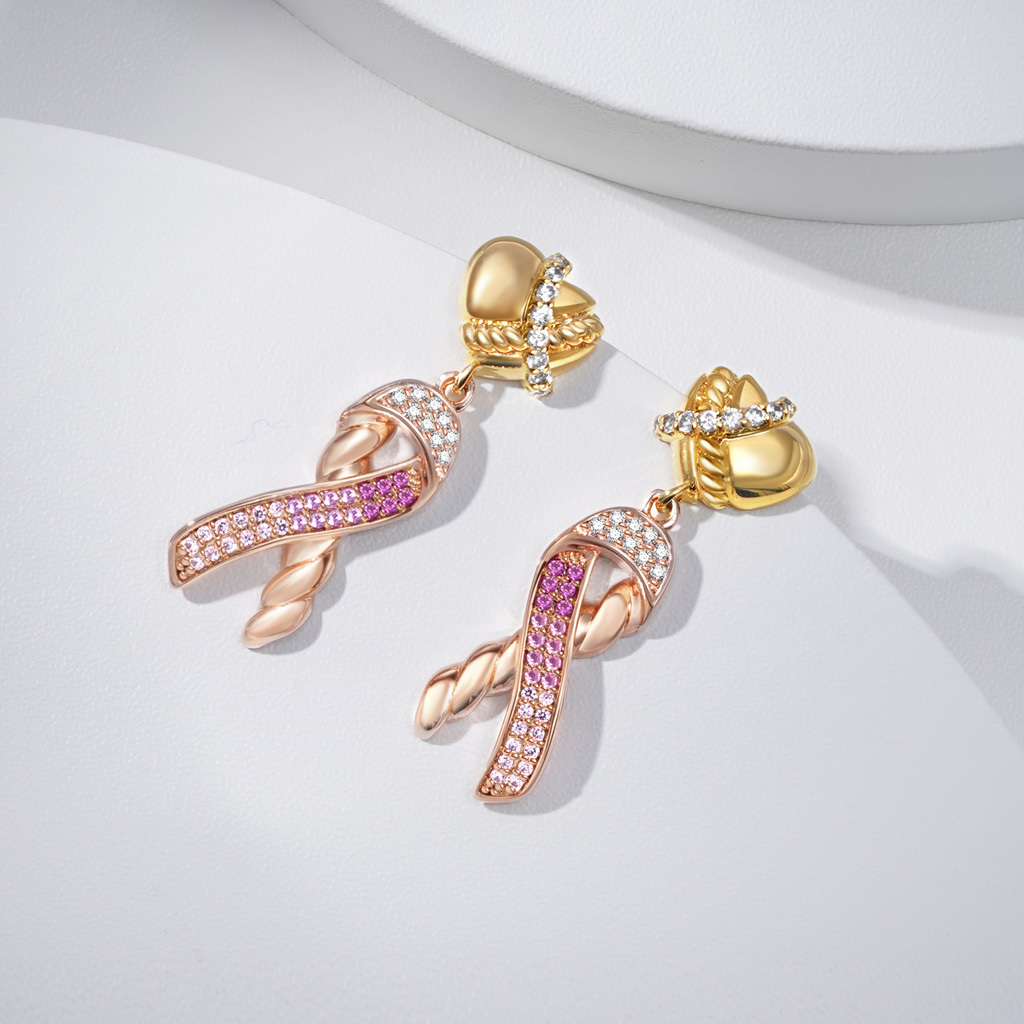 Love Heart & Ribbon Symbol Drop Earrings image number 1