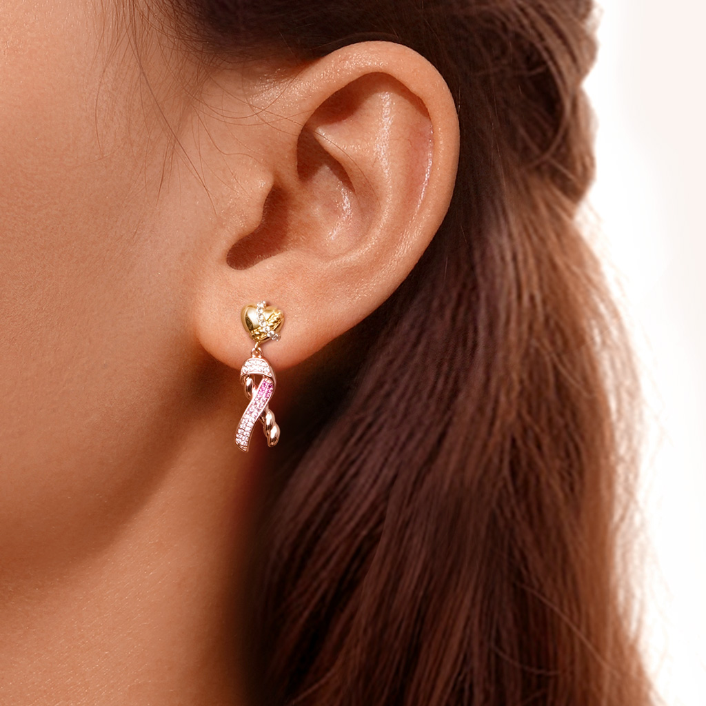 Love Heart & Ribbon Symbol Drop Earrings image number 3