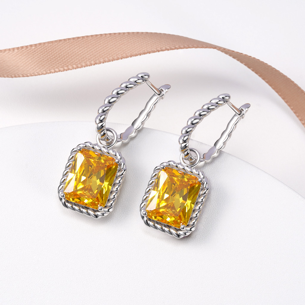 Citrine Radiant Cut Twisted Rope Earrings image number 2