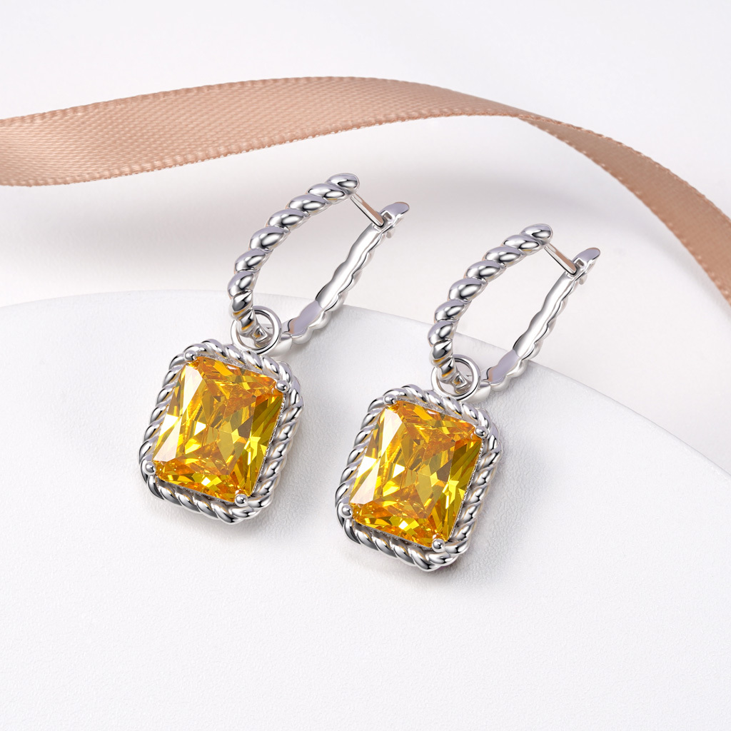 Citrine Radiant Cut Twisted Rope Earrings image number 2