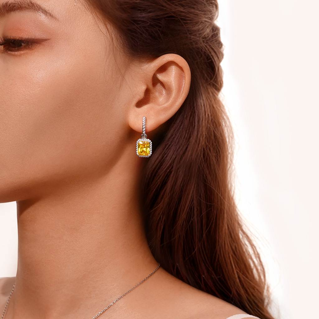 Citrine Radiant Cut Twisted Rope Earrings image number 3