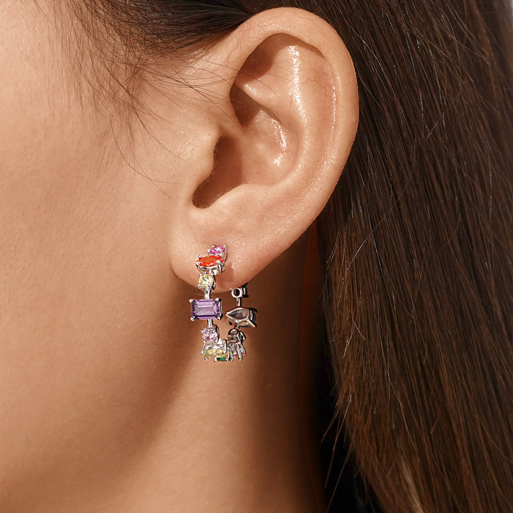 Mixed Cuts & Multicolored Hoop Earrings image number 3