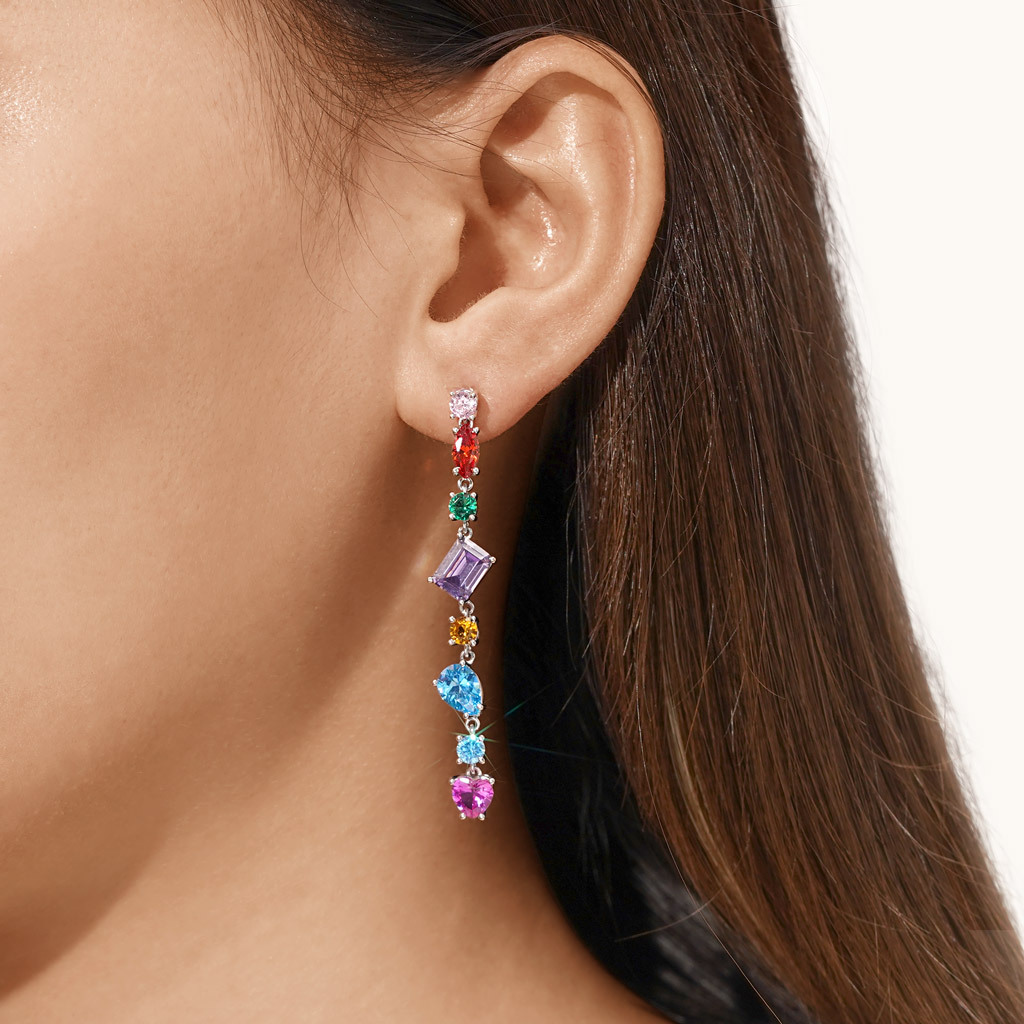 Mixed Multicolor Rainbow Drop Earrings image number 4