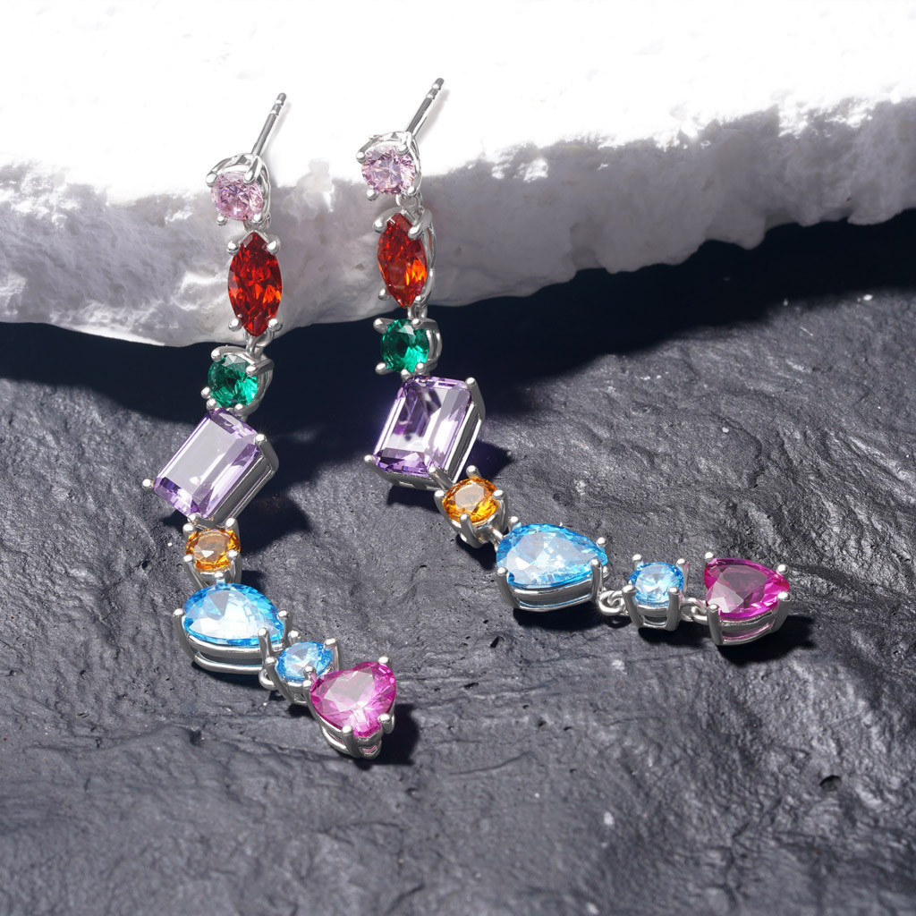 Mixed Multicolor Rainbow Drop Earrings image number 3