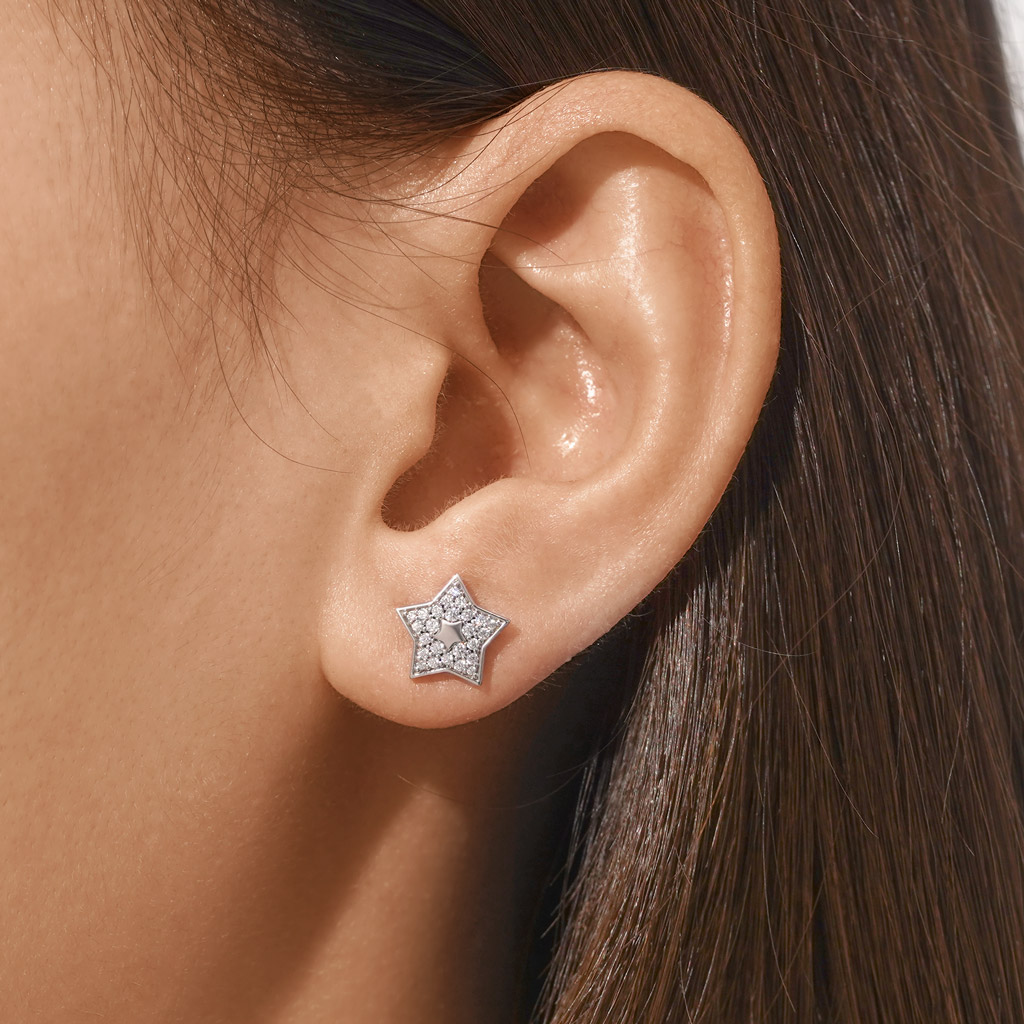 White Topaz Pave Star Stud Earrings image number 3
