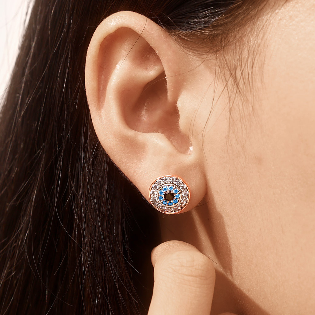 Sparkle Devil's Eye Paved Stud Earrings image number 4