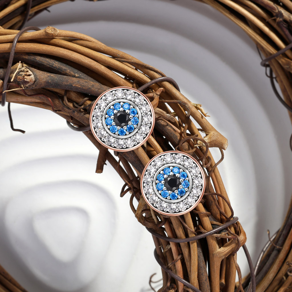 Sparkle Devil's Eye Paved Stud Earrings image number 3