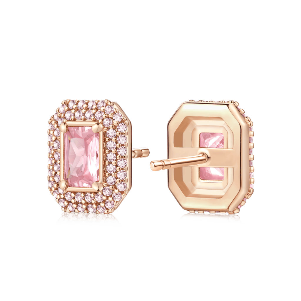 Pink Rose Gold Square Stud Earrings image number 1