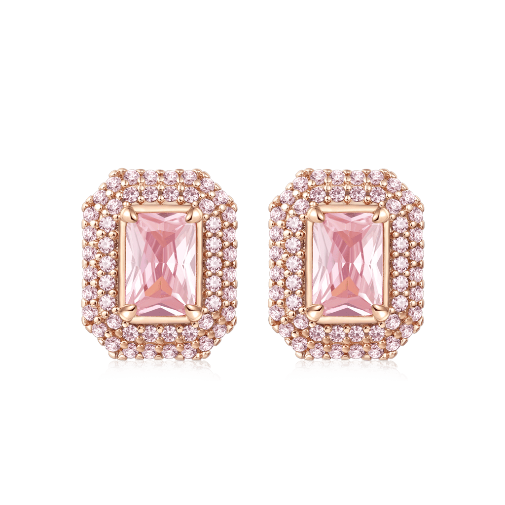 Pink Rose Gold Square Stud Earrings image number 2