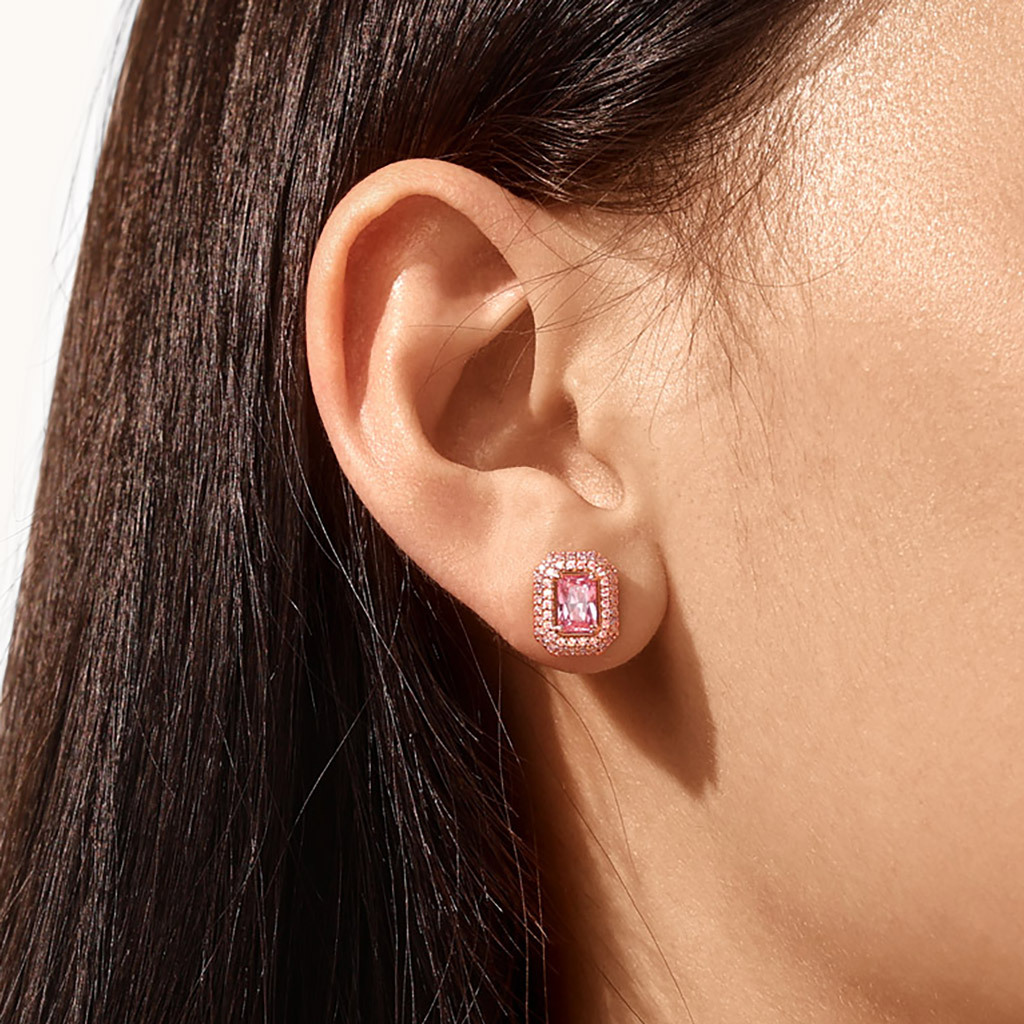 Pink Rose Gold Square Stud Earrings image number 4