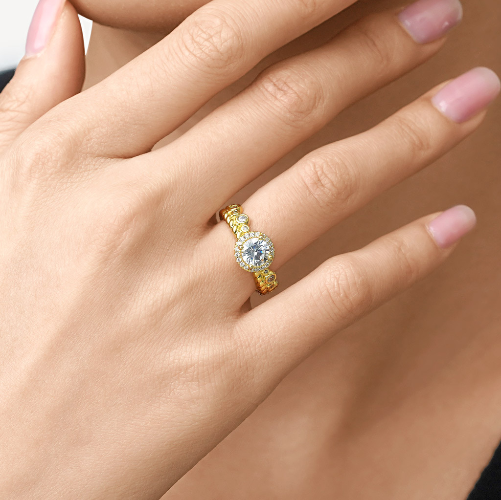 Round Cut Halo Crown Engagement Ring image number 6