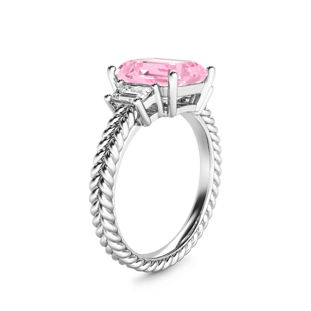 Emerald-cut Three Stone Ring image number 2