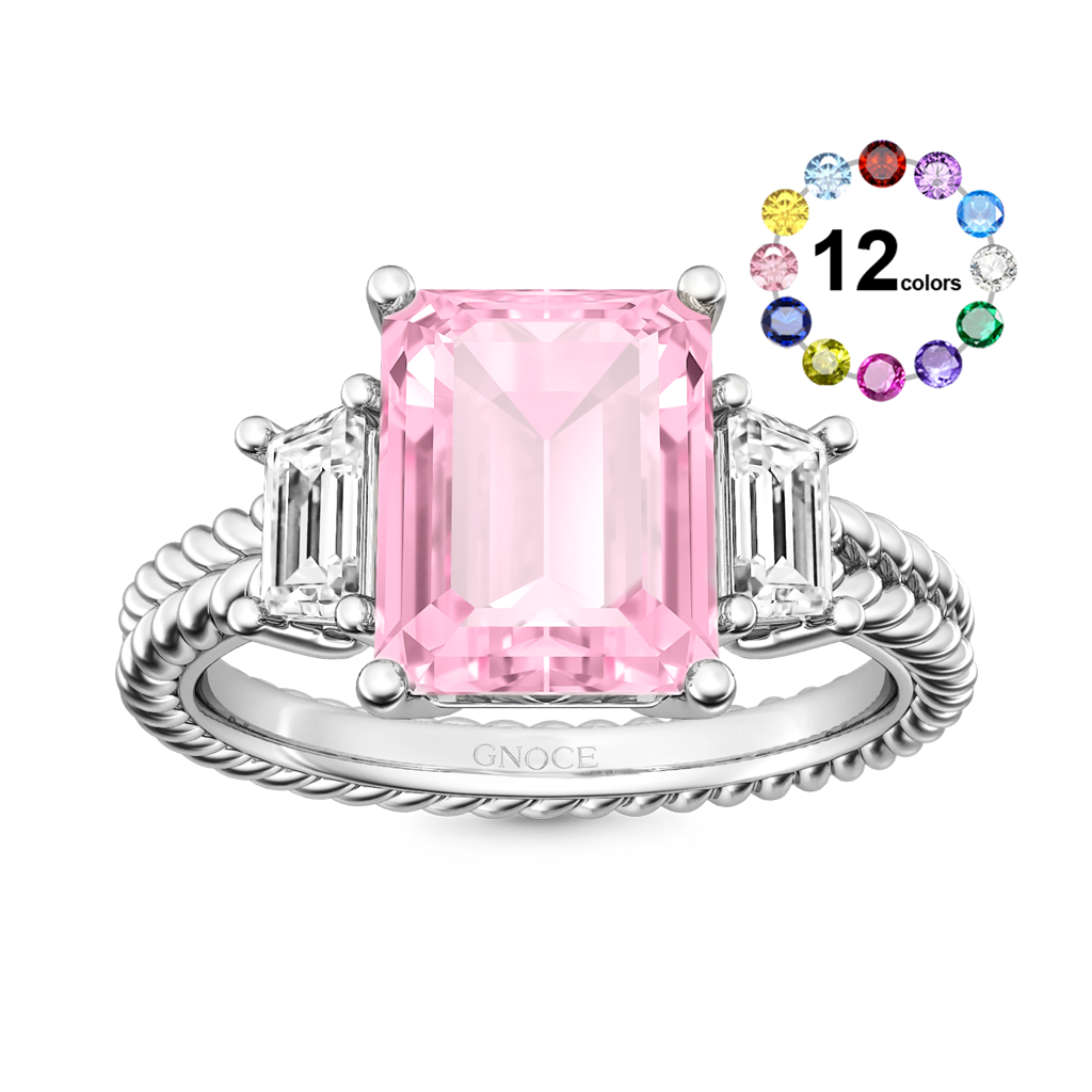 Emerald-cut Three Stone Ring image number 0