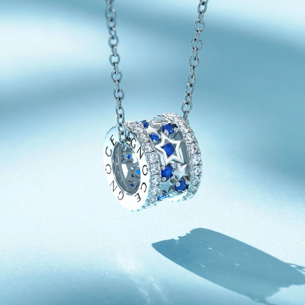 Blue Starry Drum Necklace image number 2