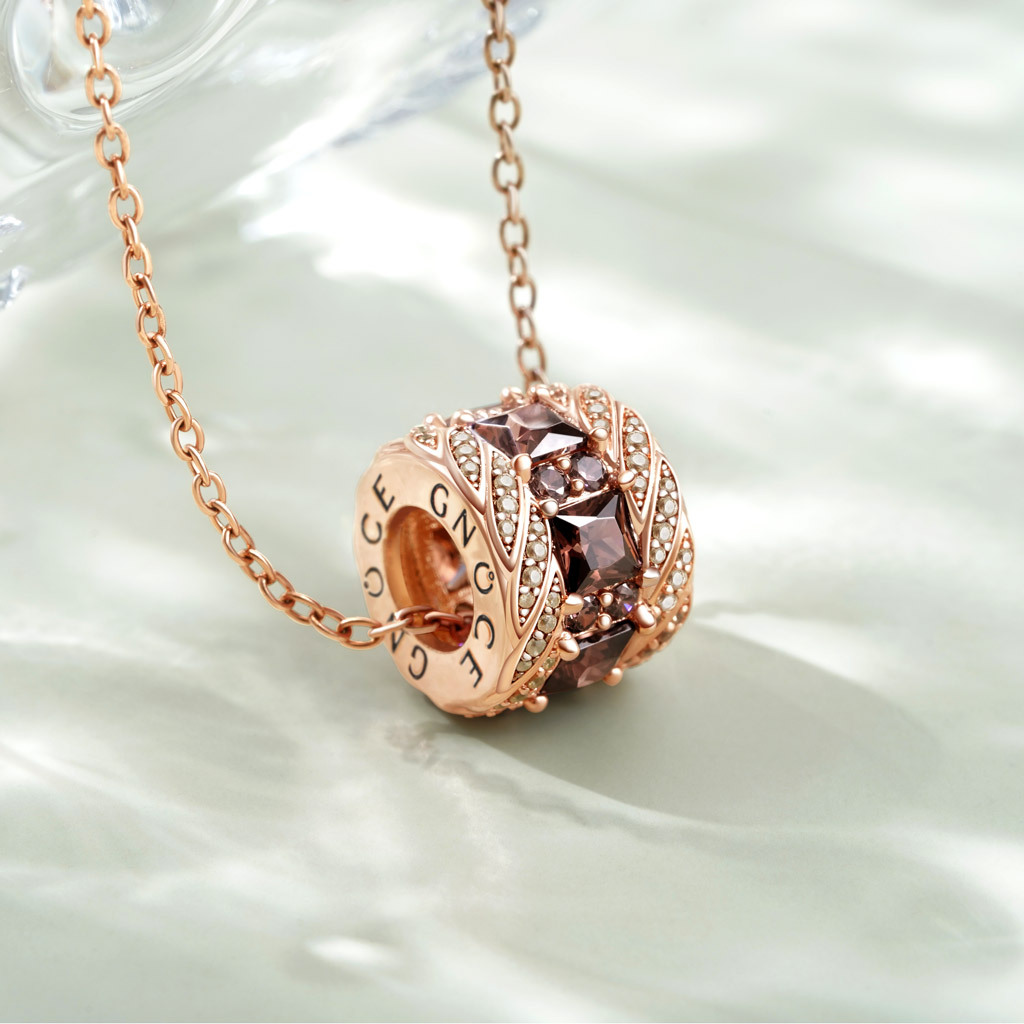 Brown Gems Paved Drum Necklace image number 2