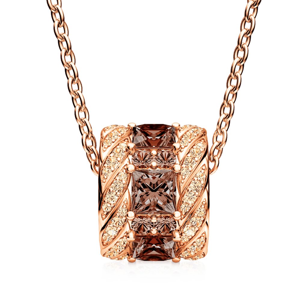 Brown Gems Paved Drum Necklace image number 1