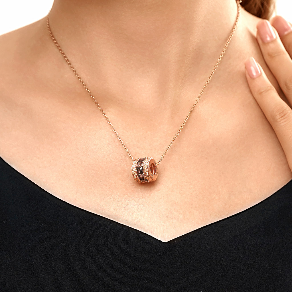 Brown Gems Paved Drum Necklace image number 4
