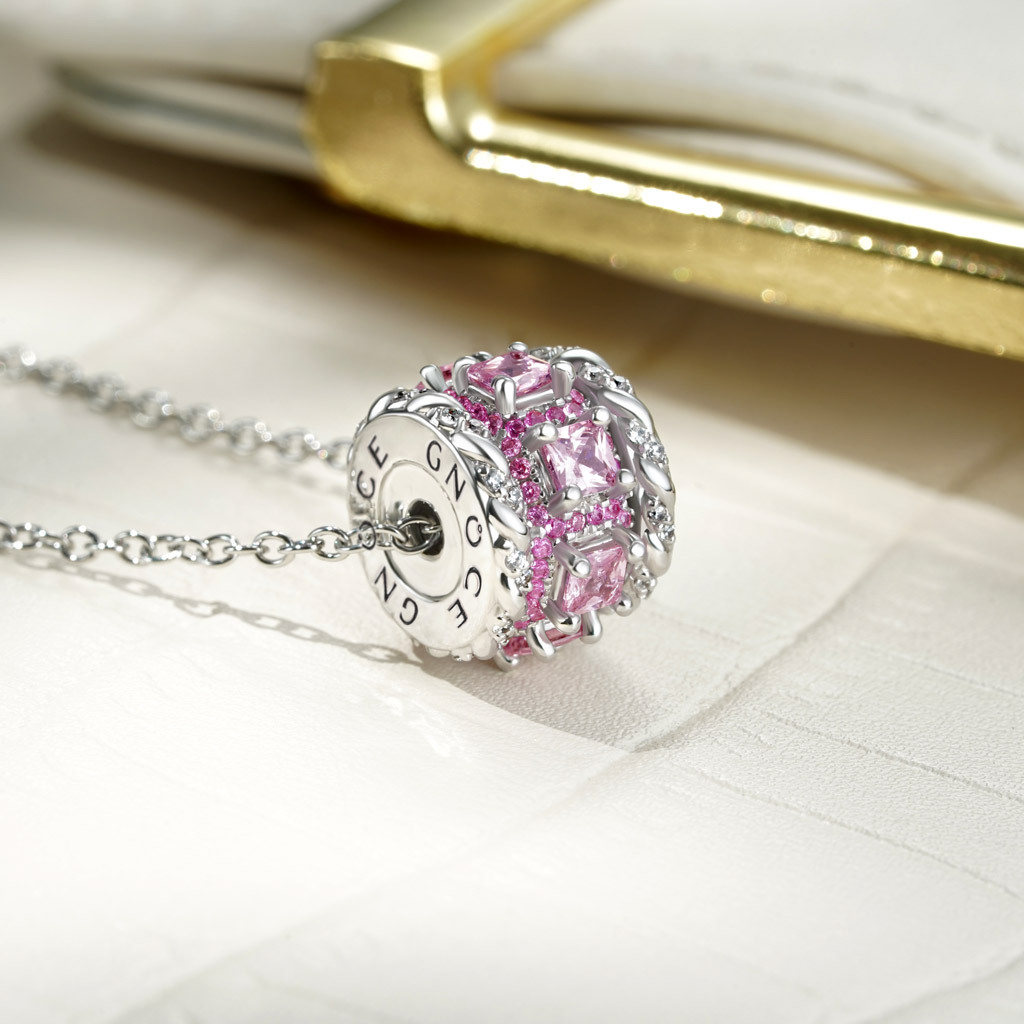 Pink Stones Twisted Rope Drum Necklace image number 2