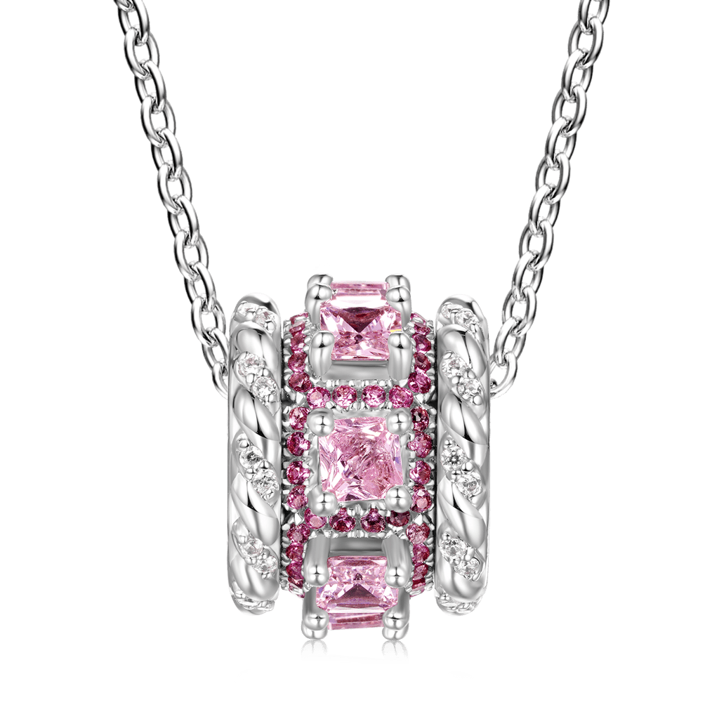 Pink Stones Twisted Rope Drum Necklace image number 1
