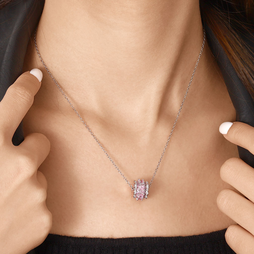 Pink Stones Twisted Rope Drum Necklace image number 3