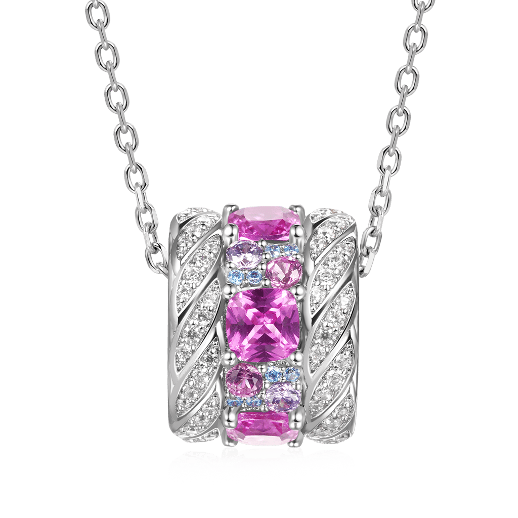 Fuchsia Gems Twisted Rope Drum Necklace image number 1